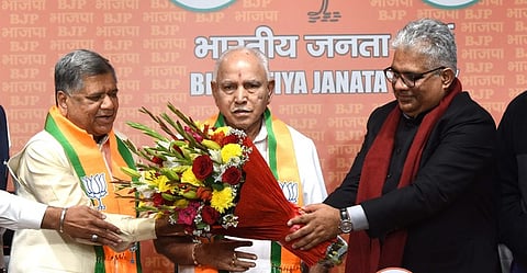 Former Karnataka CM Jagadish Shettar, who joined the Congress last year before the Karnataka assembly election, rejoins BJP in the presence of party members.