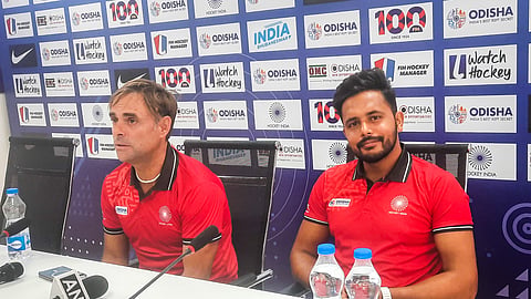 India men's hockey coach Craig Fulton (left) & team captain Harmanpreet Singh