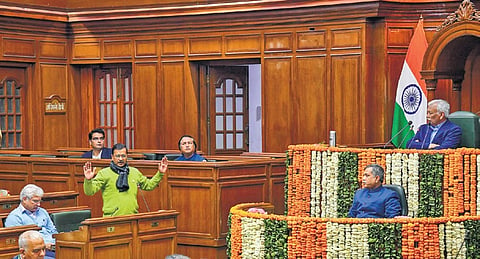 Chief Minister Arvind Kejriwal addressing the Assembly on Monday | PTI