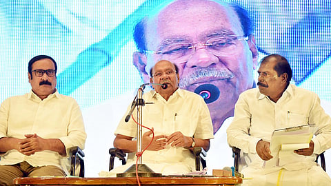 Before the Rift: PMK founder S Ramadoss, party president Anbumani Ramadoss and honorary president GK Mani at a party General body meeting held in Chennai.