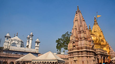 The Gyanvapi Mosque complex as seen from the Kashi Vishwanath Temple after the district court granted the family of a priest the right to worship Hindu deities in the Gyanvapi mosque cellar, in Varanasi, Wednesday, Jan. 31, 2024.