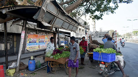 Street vendors and traders on the Mettupalayam Road in Coimbatore on Feb 12, 2024.