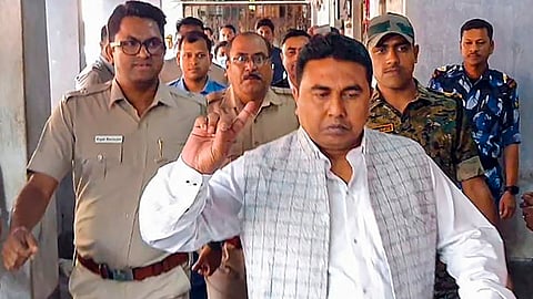 North 24 Parganas: Trinamool Congress leader Sheikh Shahjahan, accused of sexual violence and land grabbing in Sandeshkhali village, being produced at the Basirhat court.