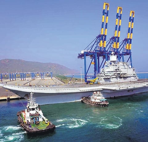 INS Vikramaditya anchored at Adani port INS Vikramaditya, which arrived on Monday to participate in MILAN 2024 exercise, was anchored at Adani Gangavaram Port.