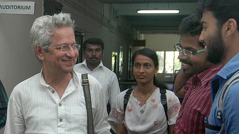 In this backdated image, film-maker Kumar Shahani is seen with students of Cusat after an interactive session on the campus in Kochi.