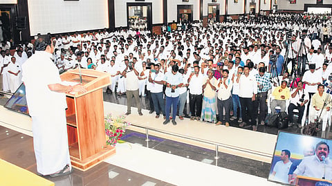 Edappadi K Palaniswami addressing a meeting with members of AIADMK IT wing on Thursday