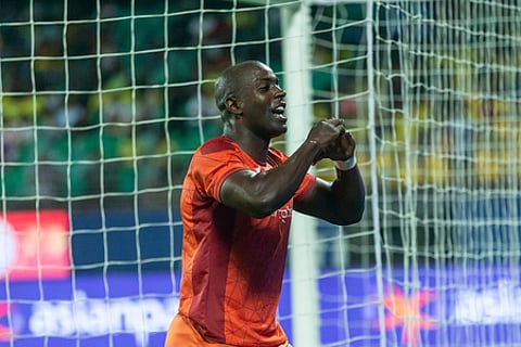 Wilmar Jordan of Punjab FC celebrates after scoring a goal on Monday, Feb 12, 2024.
