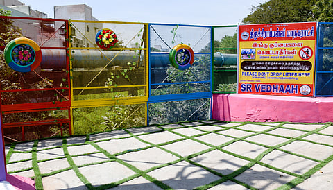 Recycled art on display at a once-littered spot on Chidambaram Street in Mela Chinthamani, Tiruchy, on Thursday