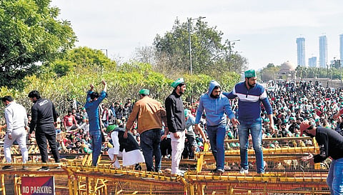 Hundreds of farmers assembled at Chilla border on Thursday.