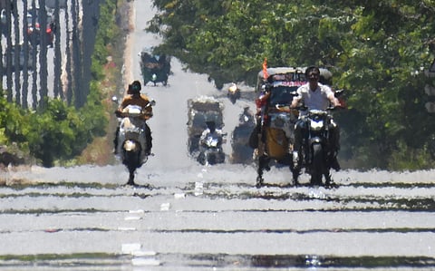 Summer mirage appears in Tirupati on a hot sunny Wednesday.