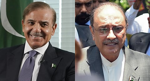 L-R: Former Pakistan PM Shehbaz Sharif and Pakistan's former President Asif Ali Zardari