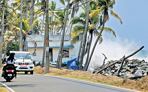 Houses near Muthalapozhi in Thiruvananthapuram faced the wrath of forceful waves on Sunday
