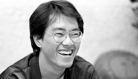 This black and white photo taken in May 1982 shows Japanese manga artist Akira Toriyama, whose death was announced on March 8, 2024.