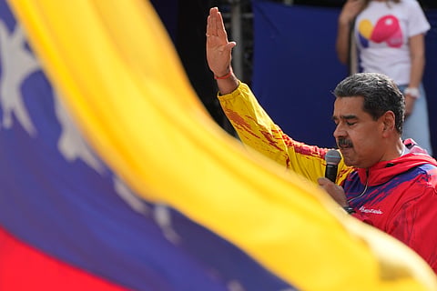 Venezuelan President Nicolas Maduro speaks to supporters at an event in Caracas, Venezuela, Feb 29, 2024.
