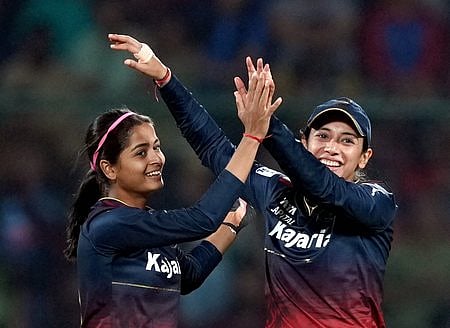 Shreyanka Patil (L) scalped four wickets in her last WPL match which came in 2024