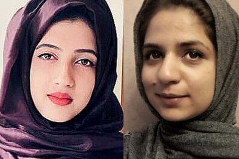 L-R: Jailed separatist Shabir Ahmad Shah daughter Sama Shabir and deceased Pakistan supporter Syed Ali Shah Geelani's granddaughter Ruwa Shah