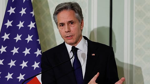 US Secretary of State Antony Blinken speaks during a joint press conference with Egypt's Foreign Minister Sameh Shoukry (not pictured) following a meeting between the US top diplomat and Arab envoys, in Cairo on March, 21, 2024.