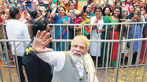 Prime Minister Narendra Modi during a roadshow in Thrissur in January this year.