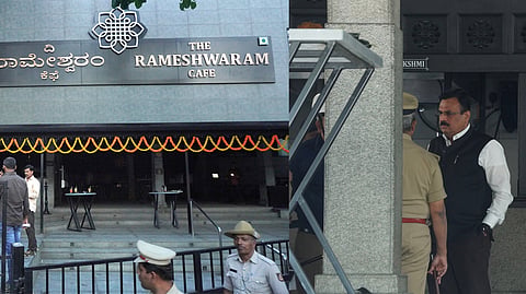 Karnataka Director General of Police and Inspector General of Police (DG & IGP) Alok Mohan with others at the Rameshwaram Cafe after the blast.