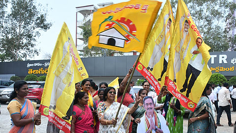 TDP cadre celebrate the party’s decision to field Kesineni Chinni from Vijayawada Lok Sabha seat.