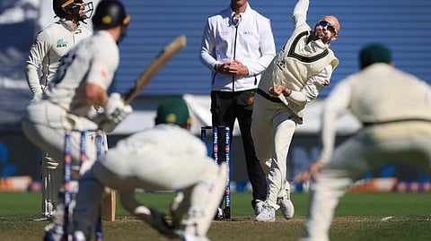 Australia's Nathan Lyon bowls at Wellington.