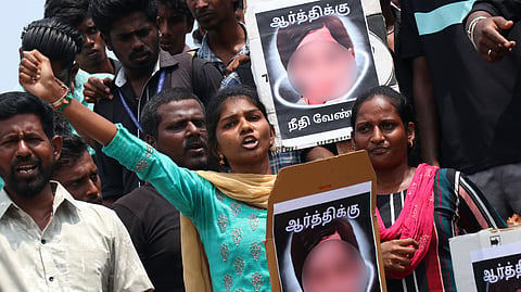 Activists stage protest on Beach Road in Puducherry