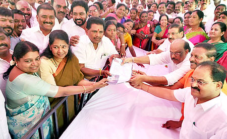 DMK leader Kanimozhi submit her application at the party headquarters for the upcoming Lok sabha elections.