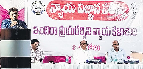 A speaker at the Legal Literacy Camp held by IPLC on Thursday.