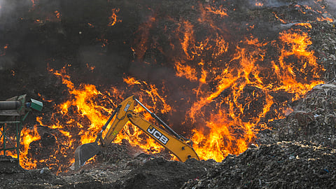 A fire breaks out at the Ghazipur landfill site, in New Delhi.