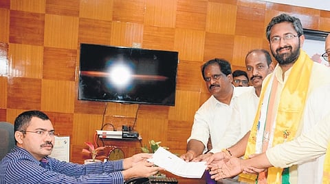 Mathukumilli Sribharat filed his nomination before the district collector