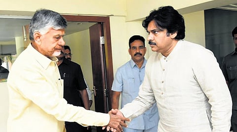 TDP supremo N Chandrababu Naidu and Jana Sena Party chief Pawan Kalyan.