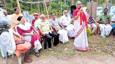 Kuki community activist from Manipur Glady Vaiphei Hunjan (2nd from left) during an election campaign meeting of LDF Wayanad candidate Annie Raja