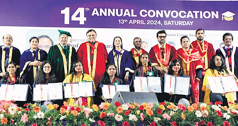 As many as 80 gold medallists and 100 PhD scholars received degrees in person during the 14th annual convocation of the Vels Institute at Velan Arangam