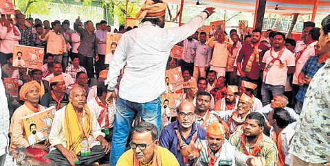Mohapatra’s supporters staging demonstration at BJP party office in Bhubaneswar
