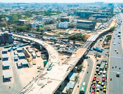 The signal- free elevated road is a part of the double decker flyover being readied at Ragigudda
