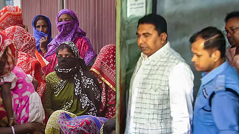 Sandeshkhali women (R), Trinamool Congress leader Sheikh Shahjahan, accused of sexual violence and land grabbing in Sadeshkhali village.
