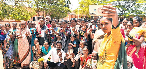 Members of the Koppad family after voting in Dharwad on Tuesday