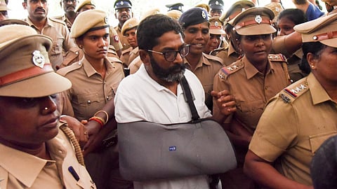 You Tuber Savukku Sankar produced in Tiruchy court on Wednesday.