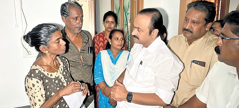 Leader of Opposition V D Satheesan at the house of Abhijit at Thiruvaloor near North Paravoor
