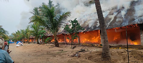 Poultry farm in Mallakuppam village being engulfed in flames; cause of fire has not been identified yet