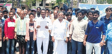 People of Bhogarajapuram protesting against the indifferent attitude of the government to provide basic infrastructure in their hamlet.