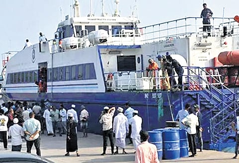 The Lakshadweep administration restarted the vessel service connecting Kadmat and Kilthan islands in Lakshadweep with Mangaluru Old Port on Thursday.