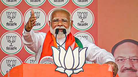 Prime Minister Narendra Modi campaigns for Lok Sabha polls, in Mathurapur, West Bengal, Wednesday, May 29, 2024.