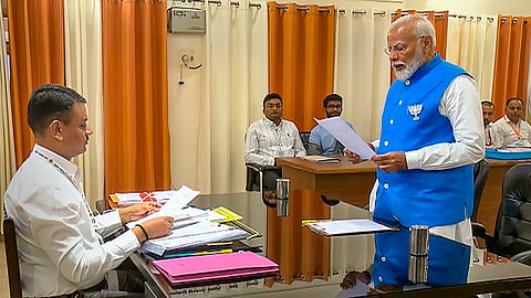Prime Minister Narendra Modi files his nomination papers for Lok Sabha elections, in Varanasi, Tuesday, May 14, 2024.