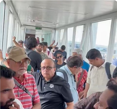 Half an hour standing on an aerobridge at Hyderabad for Indigo passengers before boarding Bengaluru bound flight forces a wheelchair person to give up their chair to a pregnant lady