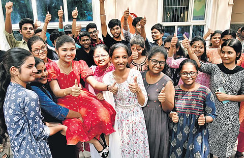 Students of Everwin HSS celebrate after Class 12 results in Chennai