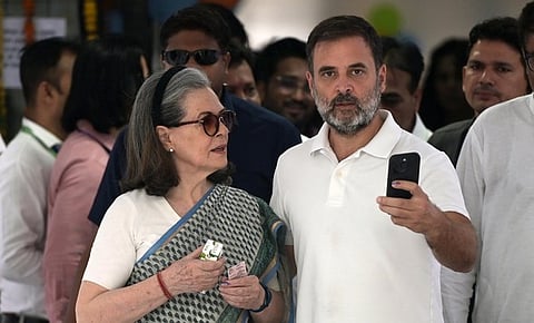Congress leader Rahul Gandhi with Sonia Gandhi.