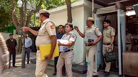 Delhi Police personnel at the residence of Delhi CM Arvind Kejriwal to investigate in connection with AAP MP Swati Maliwal's assault case, in New Delhi, Sunday, May 19, 2024.