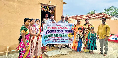 Government schoolteachers undertake the Badi Bata programme in Cheriyal village of Kandi mandal under Sangareddy district on Monday