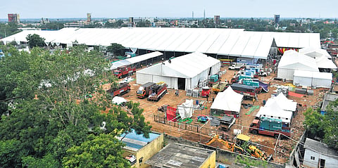 A bird’s eye view of the swearing-in ceremony venue at Kesarapalli IT Park near Gannavaram.